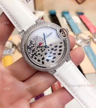Ballon Bleu de Cartier Replica Watches - SS Diamond Leopard Face